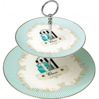 European Style porcelain cake plate stand with handle , two tiers porcelain cake stand for weeding/party/daily use