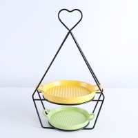 Rectangle Round Ceramic Trays  Dessert Cake Fruit Serving Tray With Iron Stand Party Banquet Cake Stand